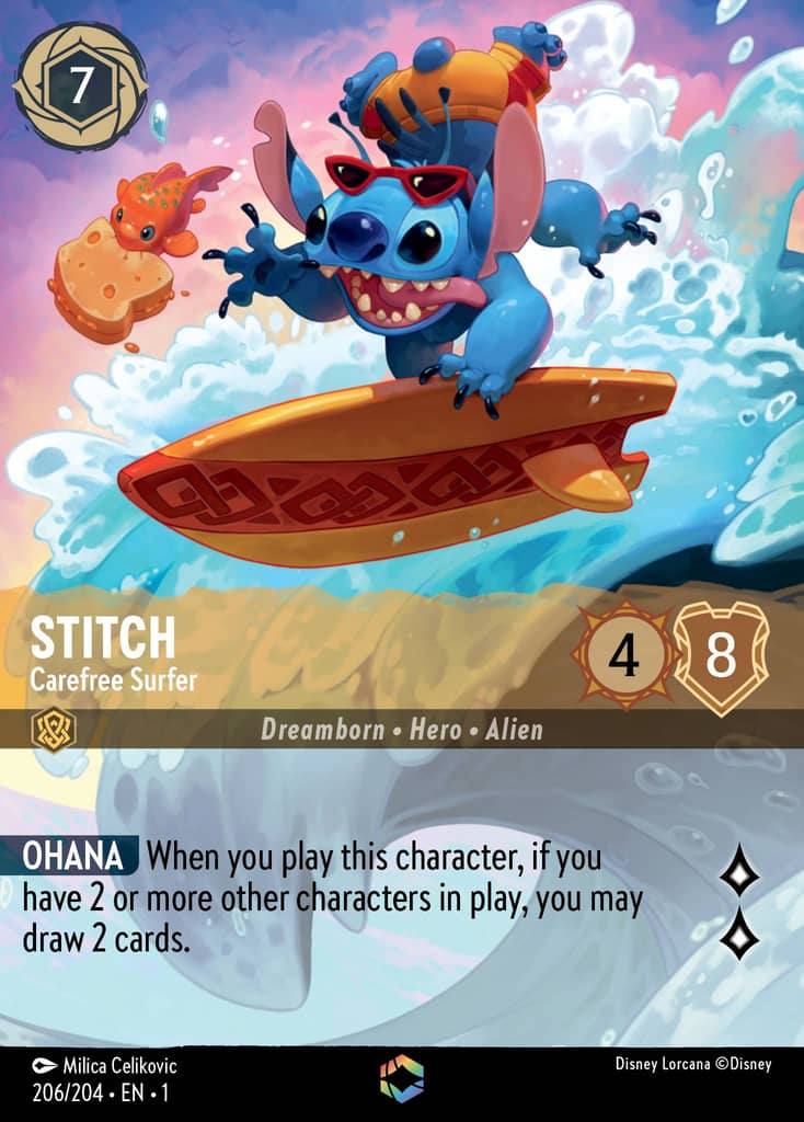 Stitch - Carefree Surfer 206/204 The First Chapter Disney Lorcana Premium Foil