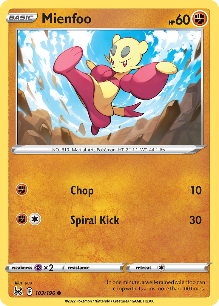 Mienfoo 103/196 Lost Origin English Pokémon card