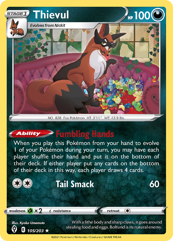 Thievul 105/203 Evolving Skies English Pokemon card