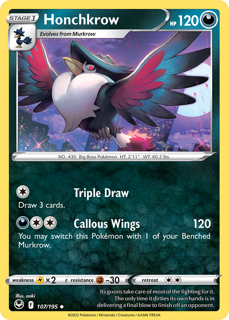 Honchkrow 107/195 Silver Tempest English Pokémon card