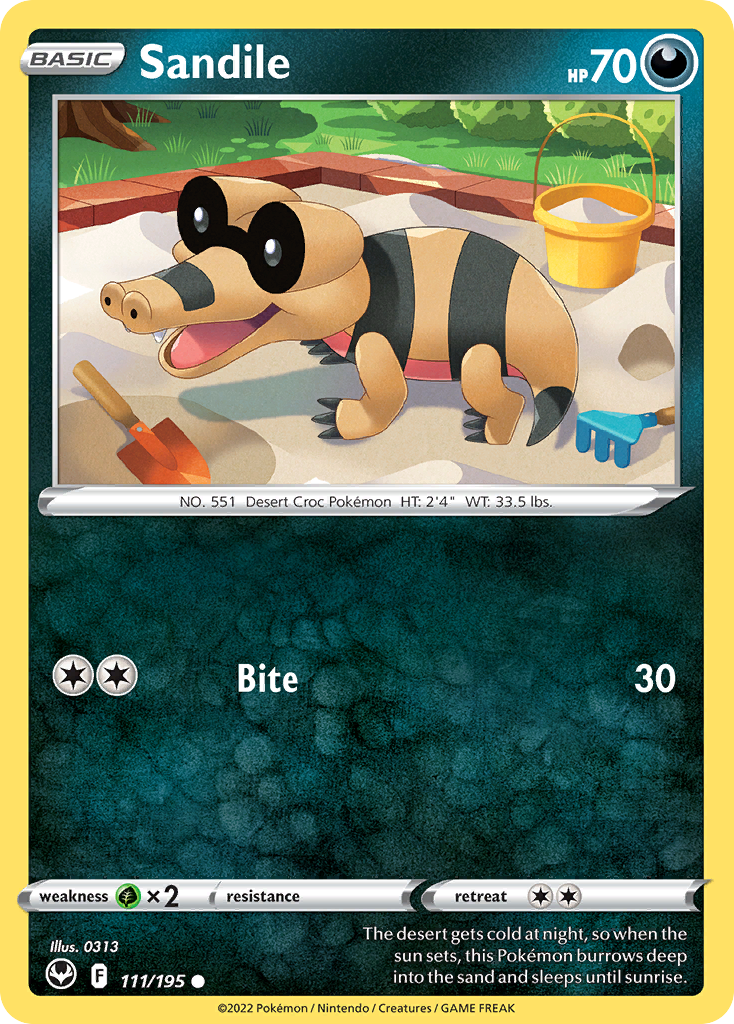 Sandile 111/195 Silver Tempest English Pokémon card