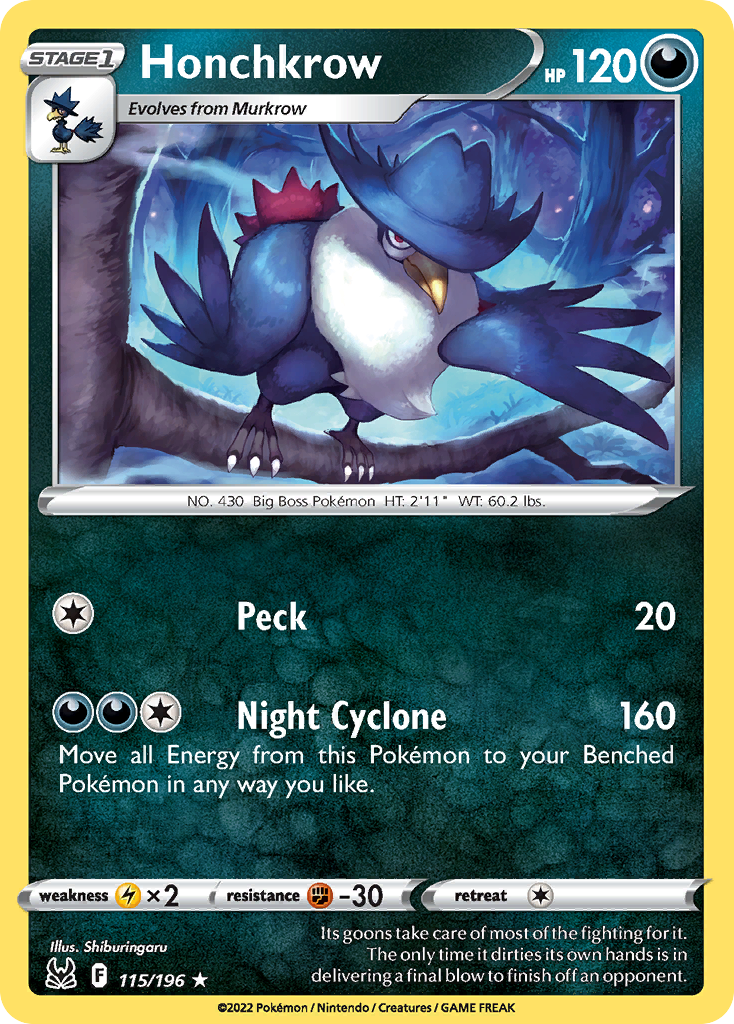 Honchkrow 115/196 Lost Origin English Pokémon card