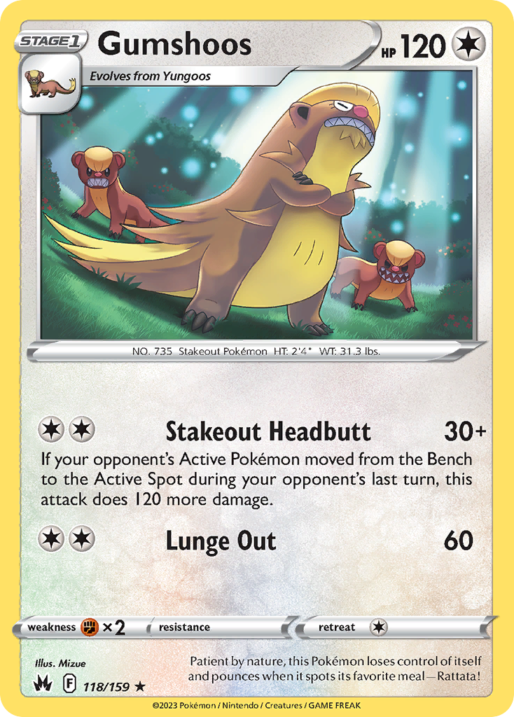 Gumshoos 118/159 Crown Zenith English card