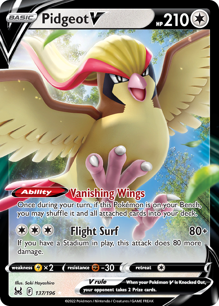 Pidgeot V 137/196 Lost Origin English card