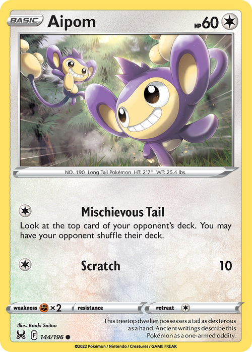 Aipom 144/196 Lost Origin English card