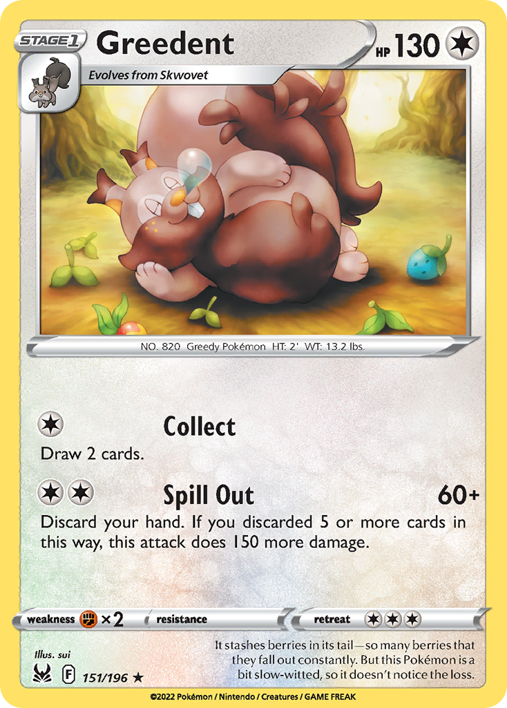 Greedent 151/196 Lost Origin English Pokémon card