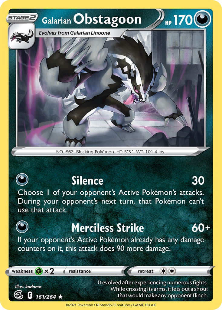 Galarian Obstagoon 161/264 Fusion Strike English Pokémon card