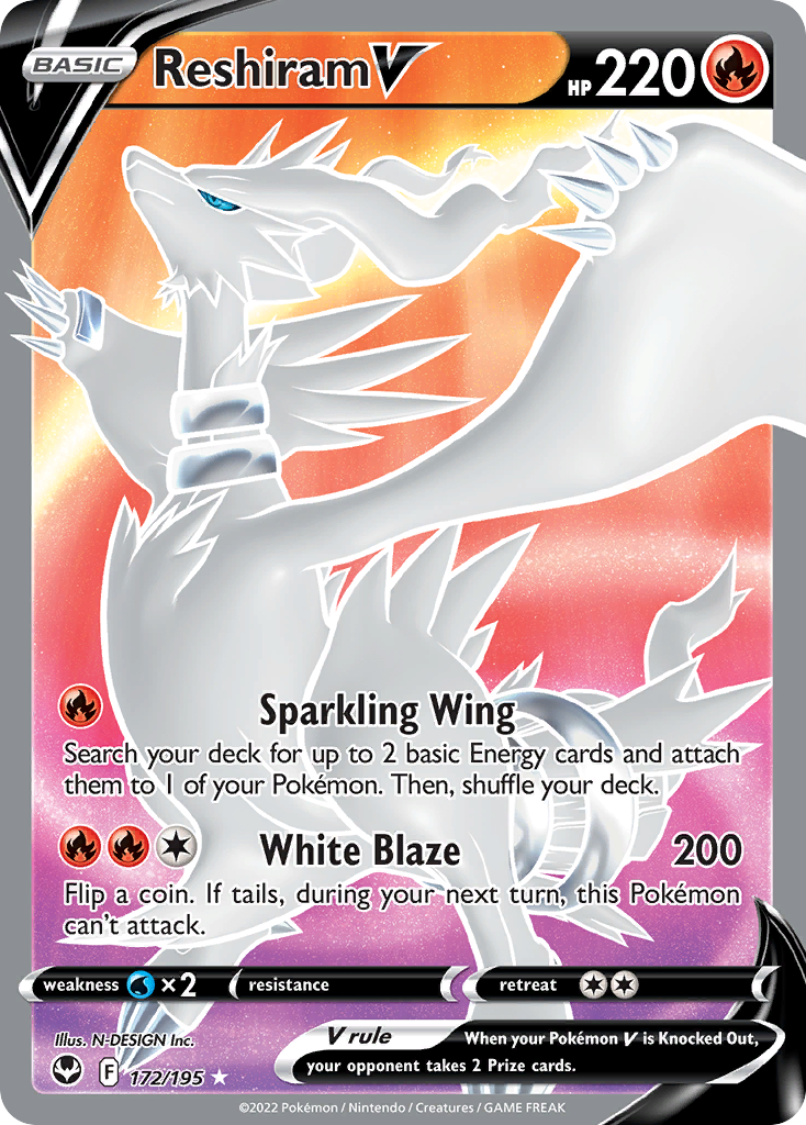 Reshiram V 172/195 Silver Tempest English card