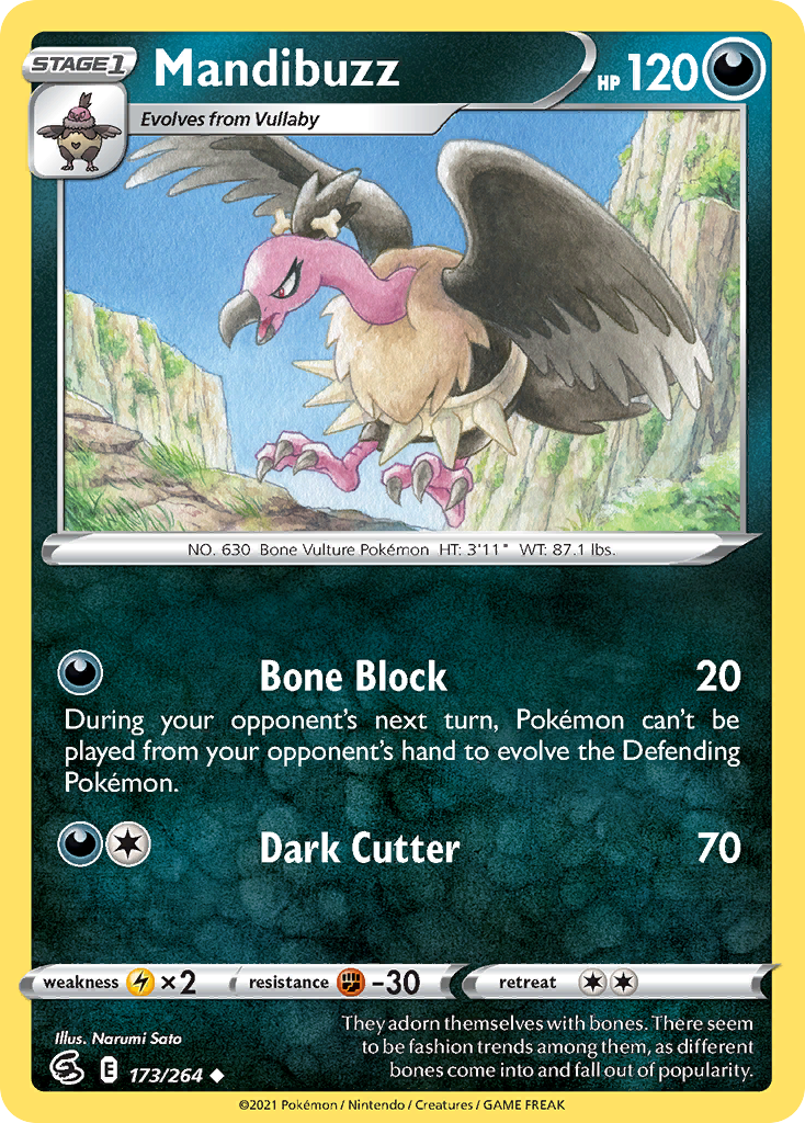 Mandibuzz 173/264 Fusion Strike English Pokémon card