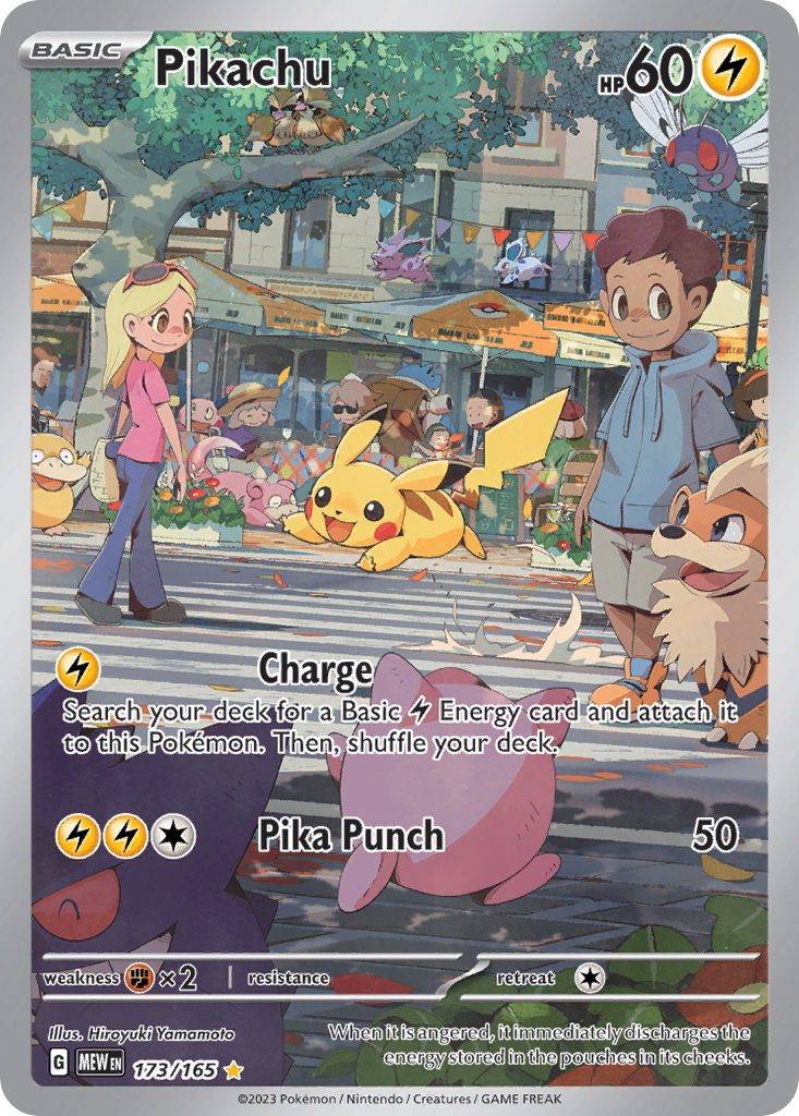 Pikachu 173/165 151 English Pokémon card artwork