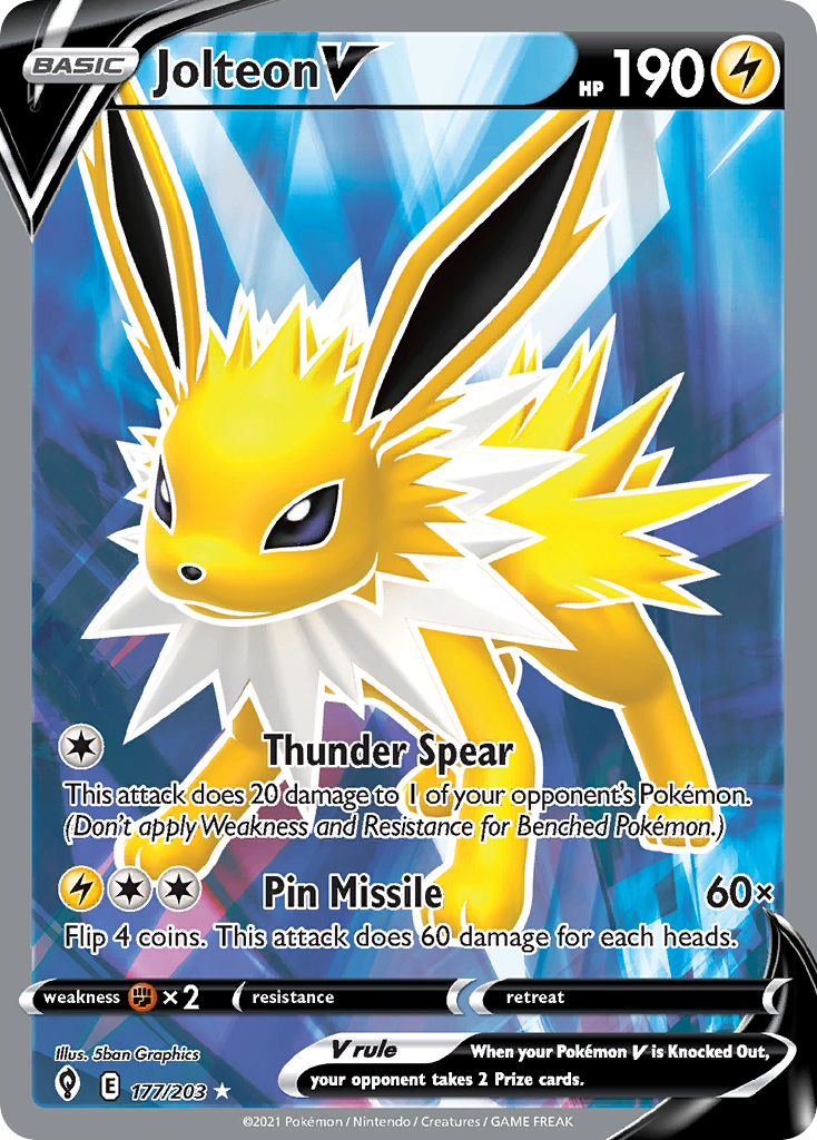 Jolteon V 177/203 Evolving Skies English Pokemon card
