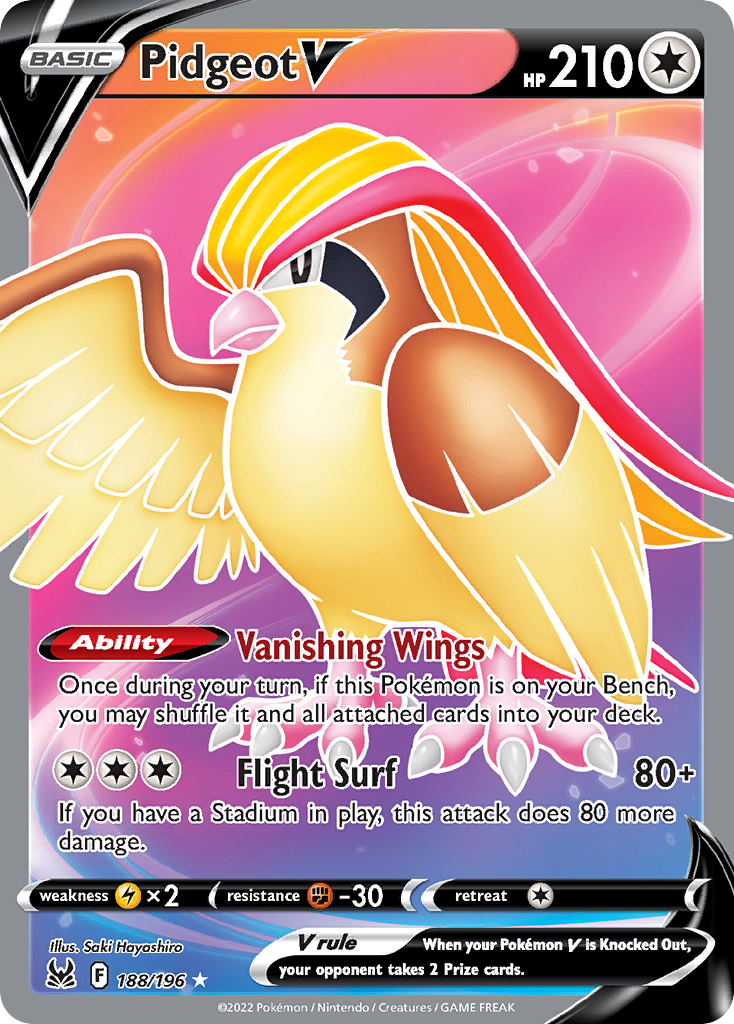 Pidgeot V 188/196 Lost Origin English card