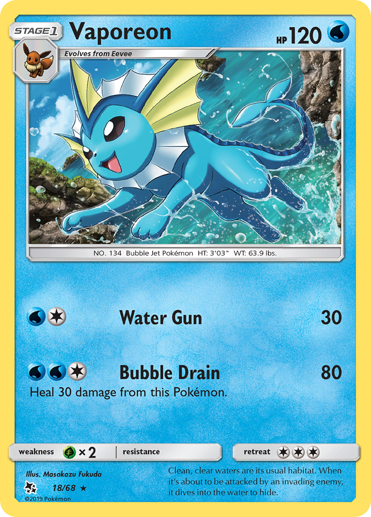 Vaporeon 18/68 Hidden Fates English Pokémon card