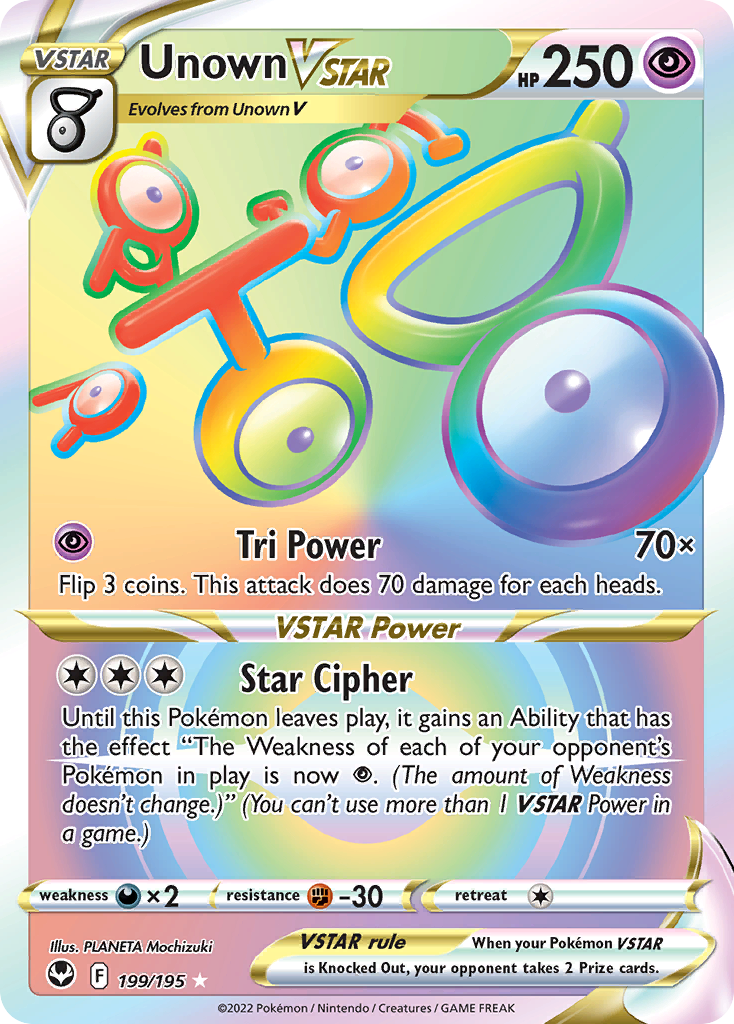Unown VSTAR 199/195 Silver Tempest English Pokémon card artwork