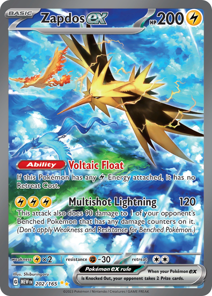 Zapdos ex 202/165 151 English Pokémon card artwork