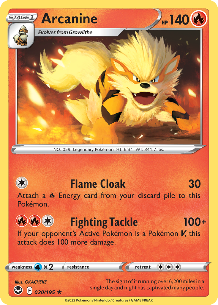 Arcanine 20/195 Silver Tempest English Pokémon card