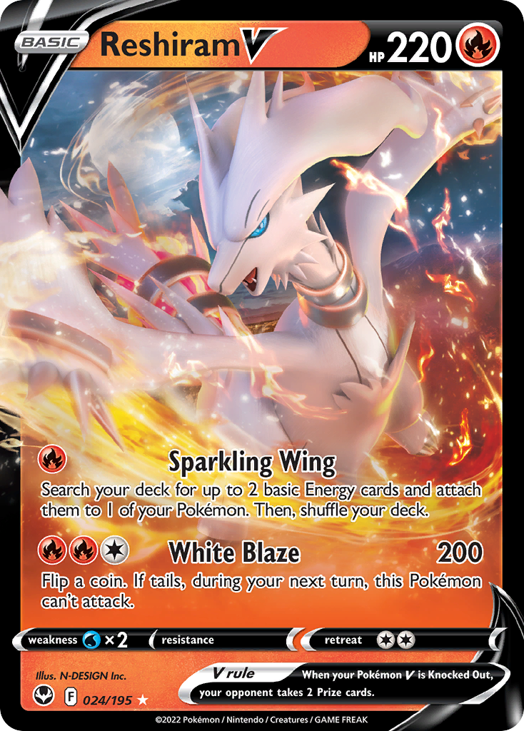 Reshiram V 24/195 Silver Tempest English Pokémon card