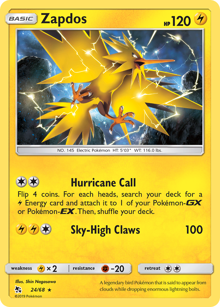 Zapdos 24/68 Hidden Fates English Pokémon card