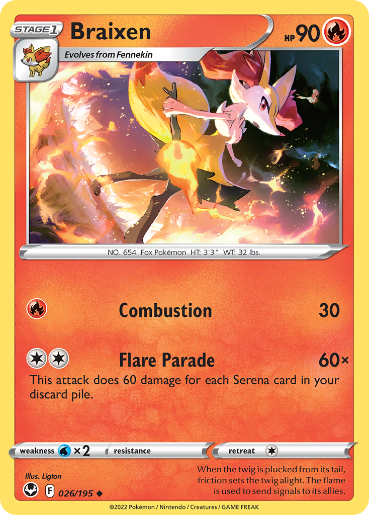 Braixen 26/195 Silver Tempest English Pokémon card