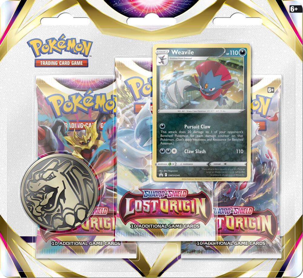 Lost Origin 3-Pack Blister — Weavile Promo factory-sealed product