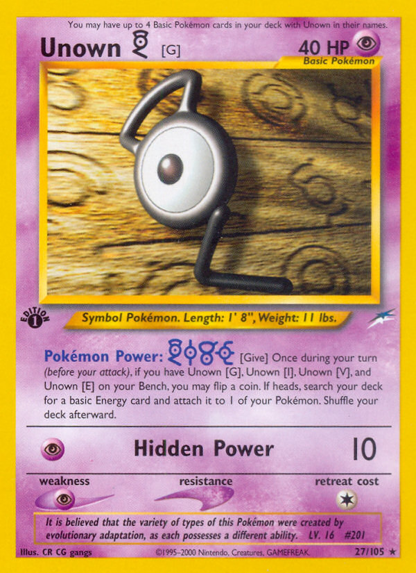 Unown [G] 27/105 Neo Destiny English Pokemon card