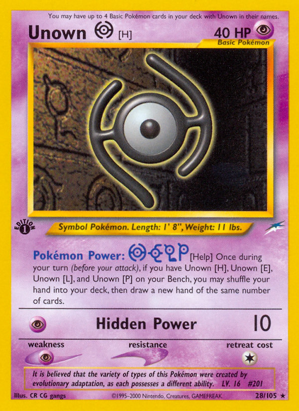 Unown [H] 28/105 Neo Destiny English Pokemon card