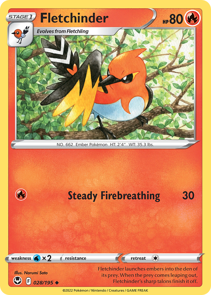 Fletchinder 28/195 Silver Tempest English Pokémon card