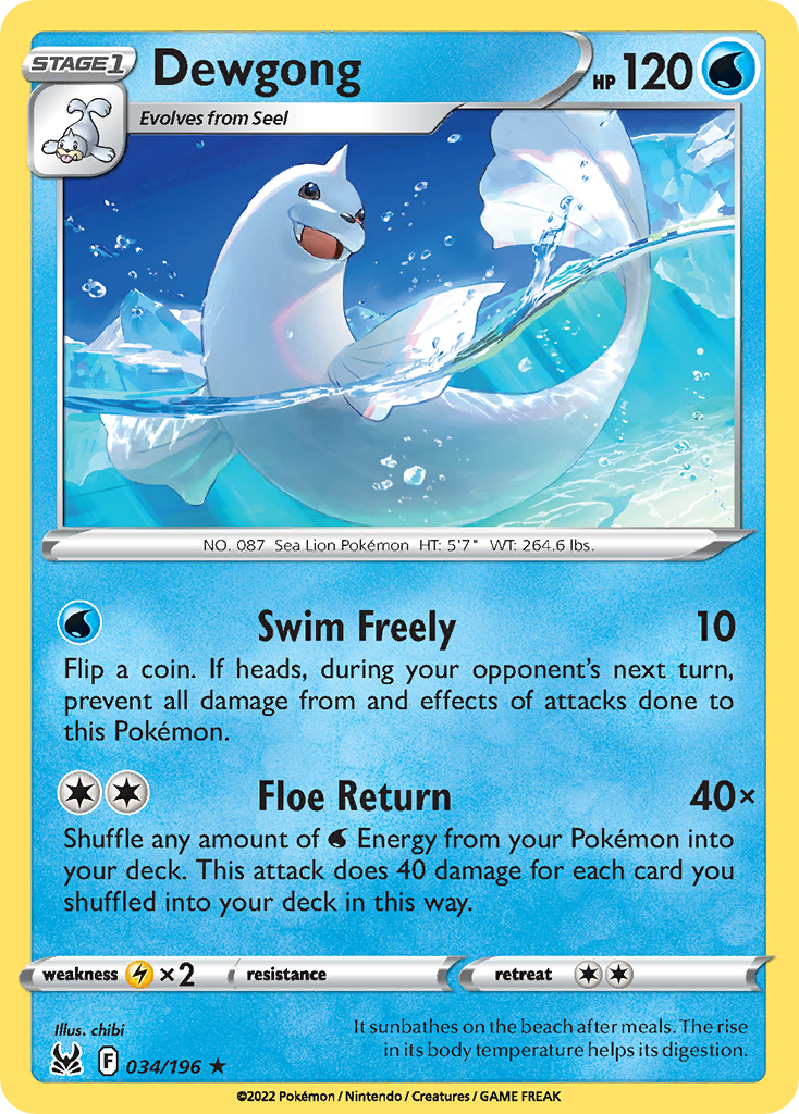 Dewgong 34/196 Lost Origin English Pokémon card