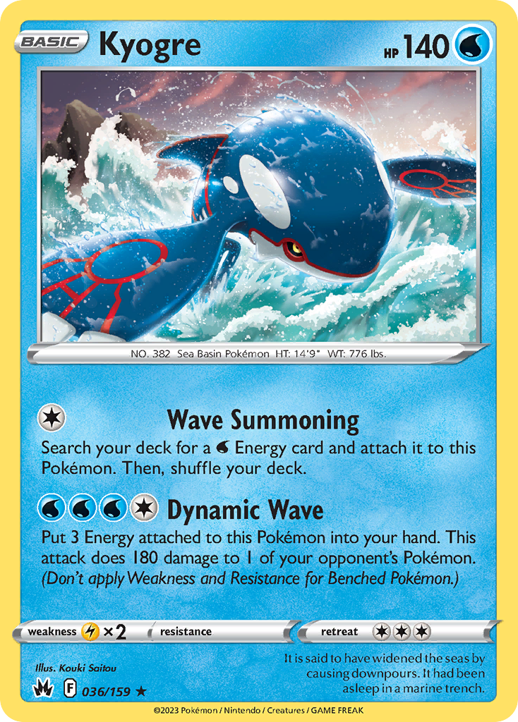 Kyogre 36/159 Crown Zenith English Pokémon card