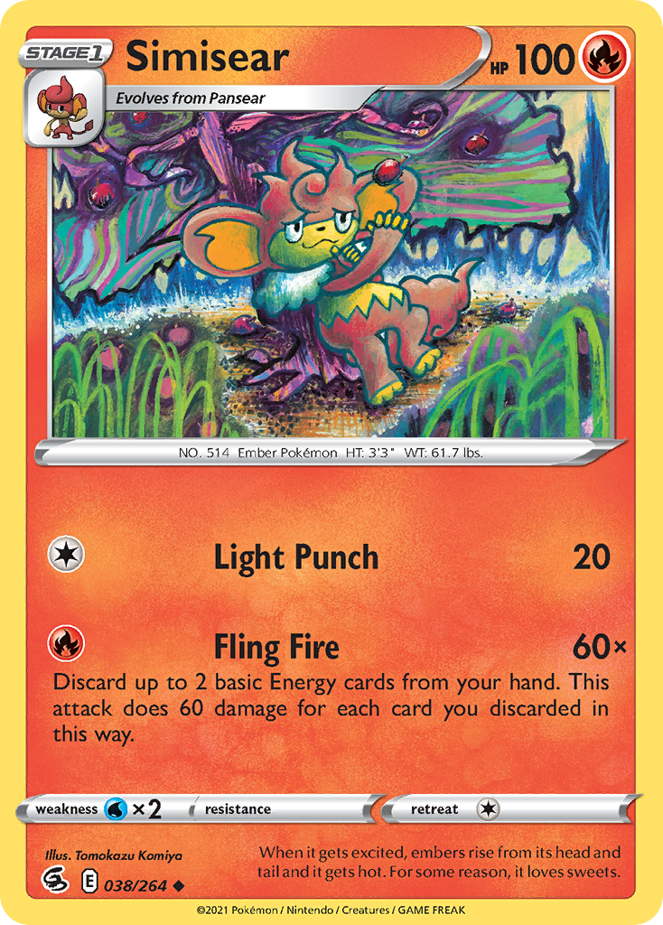 Simisear 38/264 Fusion Strike English Pokémon card