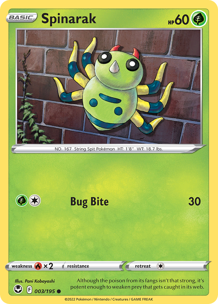 Spinarak 3/195 Silver Tempest English Pokémon card
