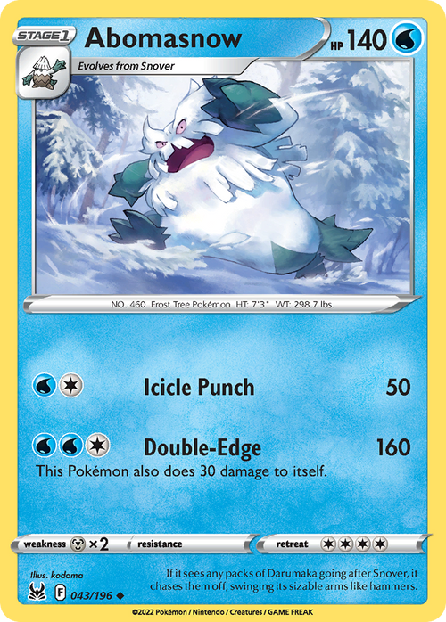 Abomasnow 43/196 Lost Origin English Pokémon card