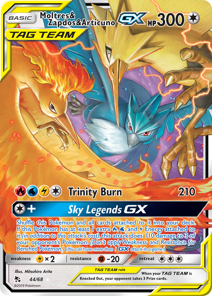 Moltres & Zapdos & Articuno GX 44/68 Hidden Fates English Pokémon card