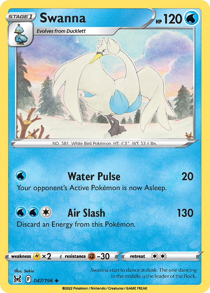 Swanna 47/196 Lost Origin English Pokémon card