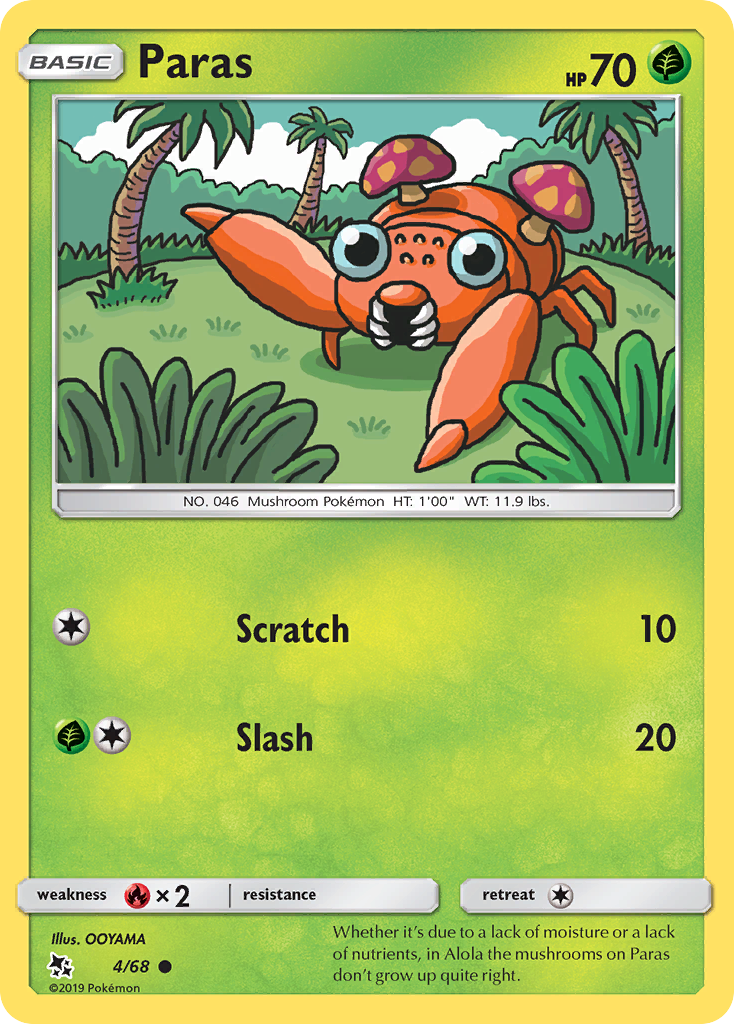 Paras 4/68 Hidden Fates English Pokémon card