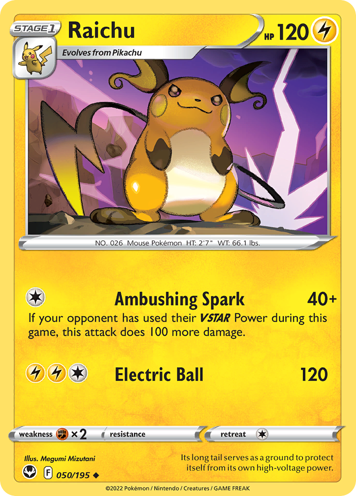 Raichu 50/195 Silver Tempest English Pokémon card artwork
