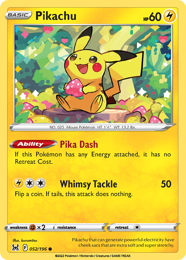 Pikachu 52/196 Lost Origin English Pokémon card