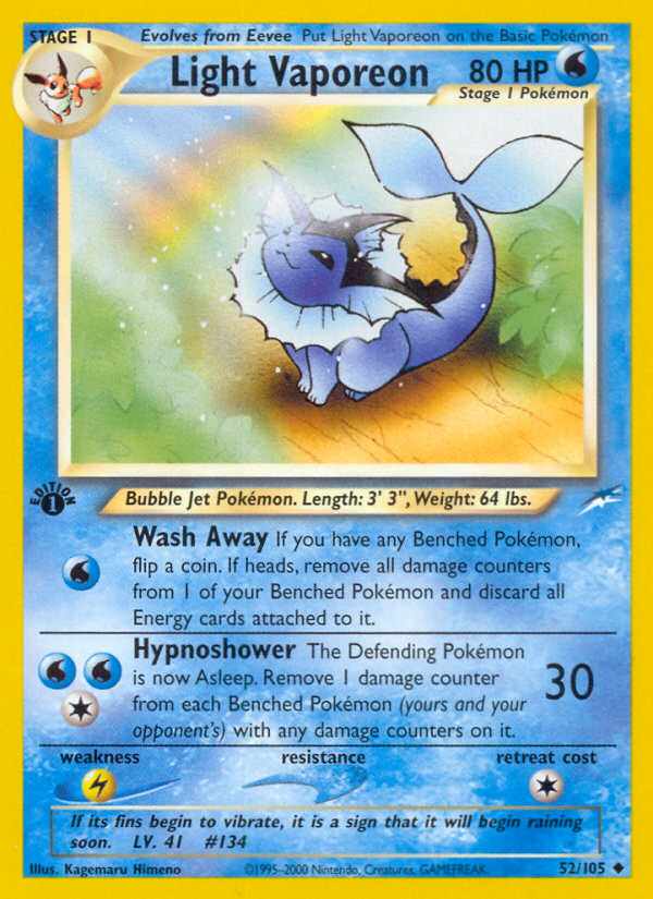 Light Vaporeon 52/105 Neo Destiny English Pokemon card