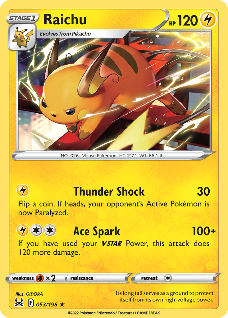 Raichu 53/196 Lost Origin English Pokémon card