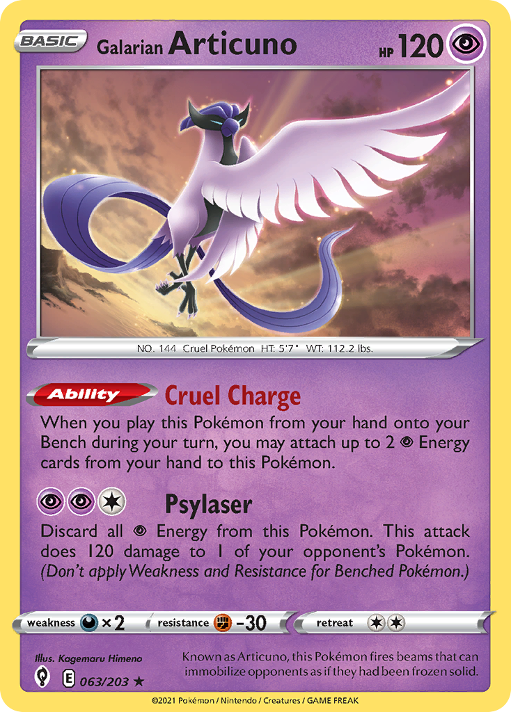 Galarian Articuno 63/203 Evolving Skies English Pokemon card