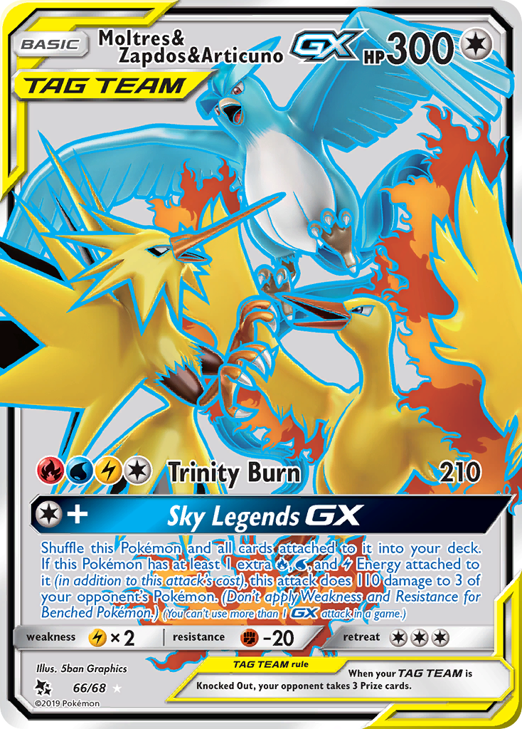 Moltres & Zapdos & Articuno GX 66/68 Hidden Fates English Pokémon card