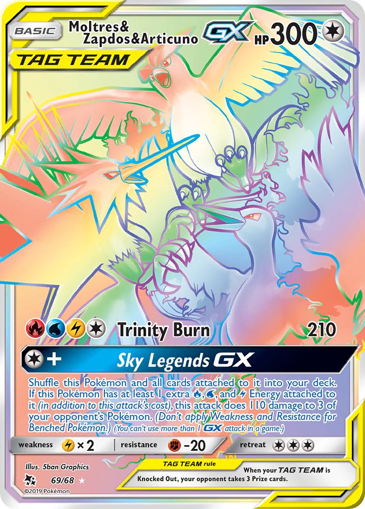 Moltres & Zapdos & Articuno GX 69/68 Hidden Fates English Pokémon card