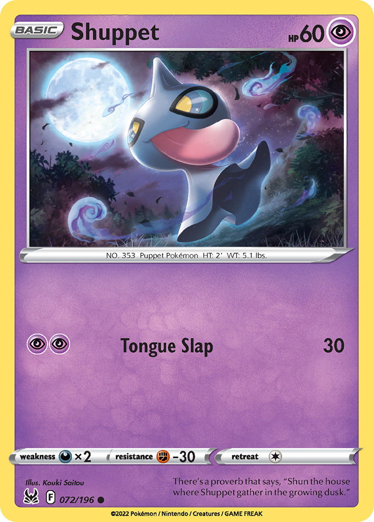 Shuppet 72/196 Lost Origin English Pokémon card