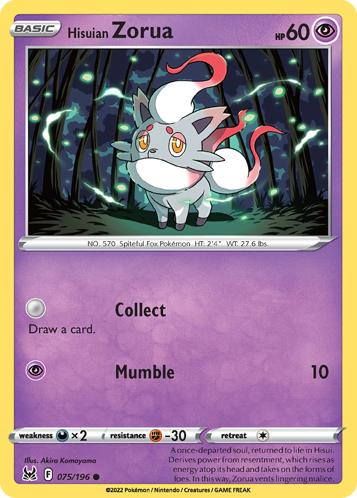 Hisuian Zorua 75/196 Lost Origin English Pokémon card