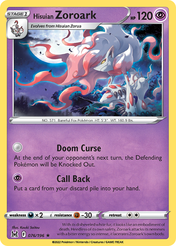 Hisuian Zoroark 76/196 Lost Origin English Pokémon card
