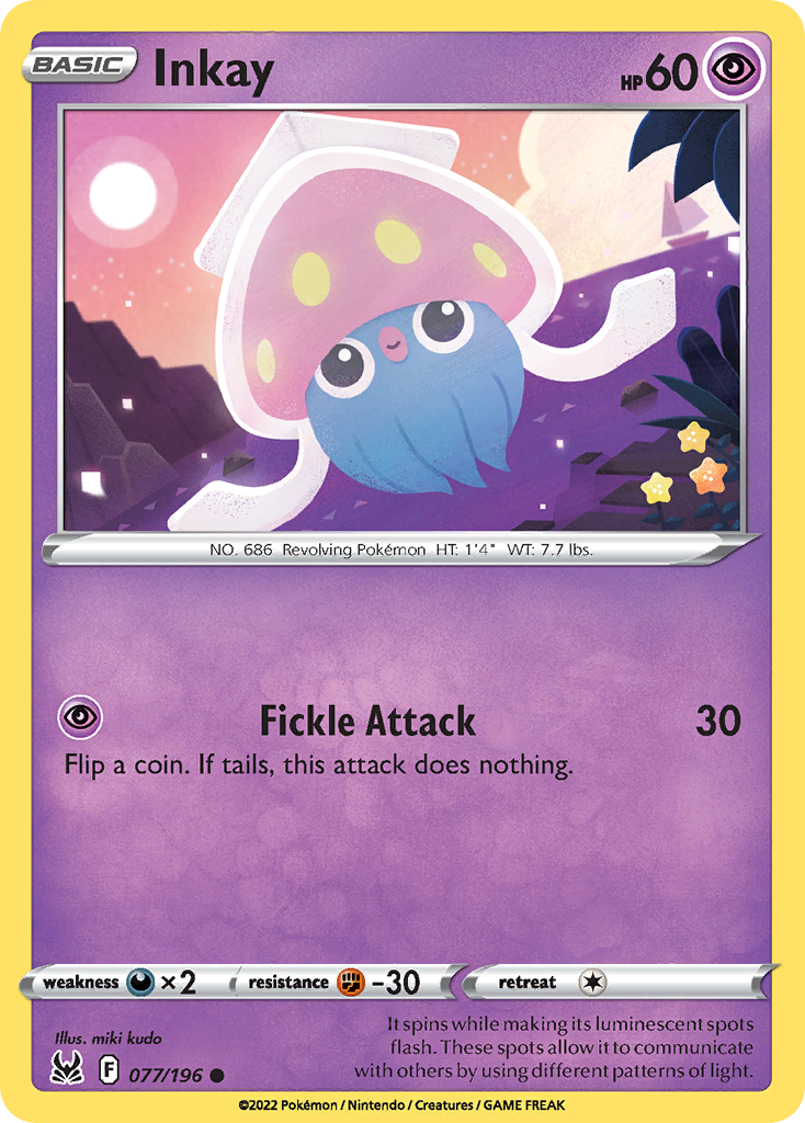 Inkay 77/196 Lost Origin English Pokémon card