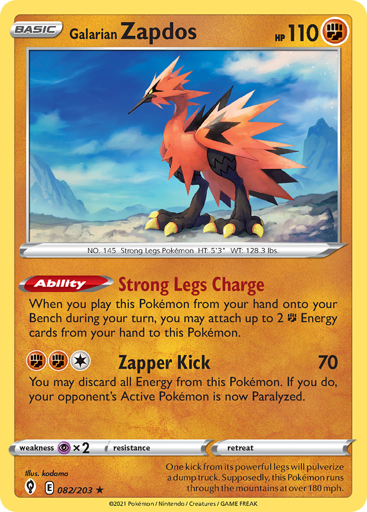 Galarian Zapdos 82/203 Evolving Skies English Pokemon card