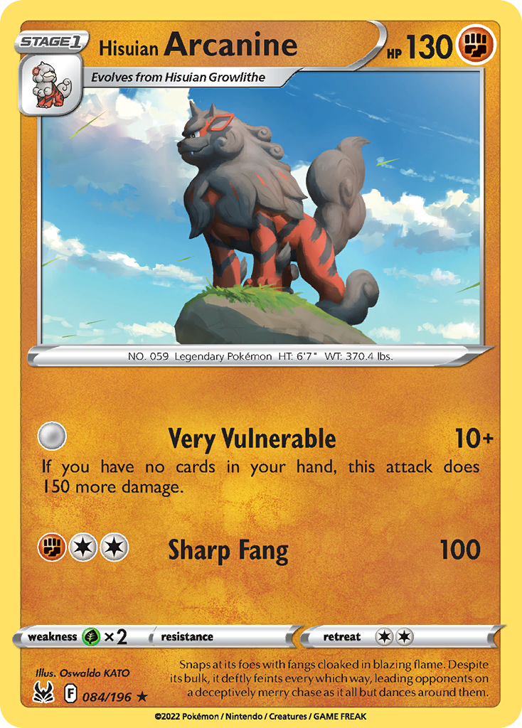 Hisuian Arcanine 84/196 Lost Origin English Pokémon card