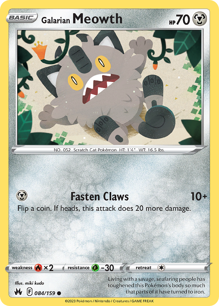 Galarian Meowth 84/159 Crown Zenith English card