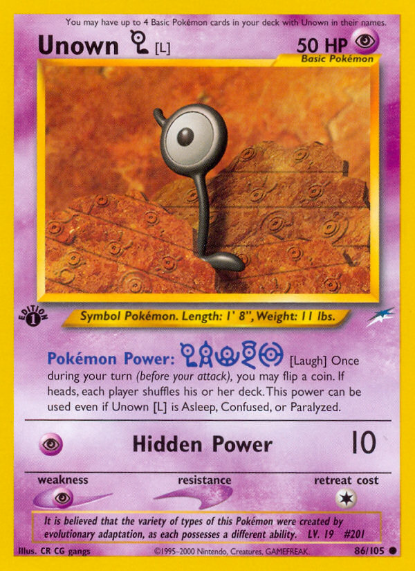 Unown [L] 86/105 Neo Destiny English Pokemon card